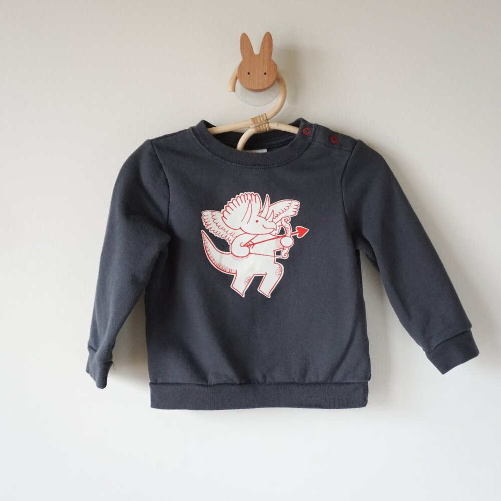 Cat‎ & Jack Dinosaur Valentine Cupid Fleece Sweatshirt Gray Baby Sz 18m